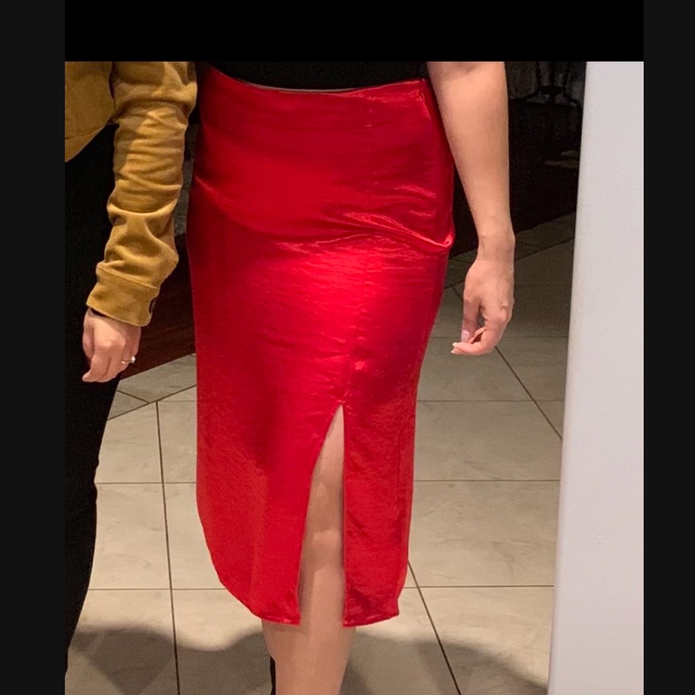 H&M satin red midi skirt size small